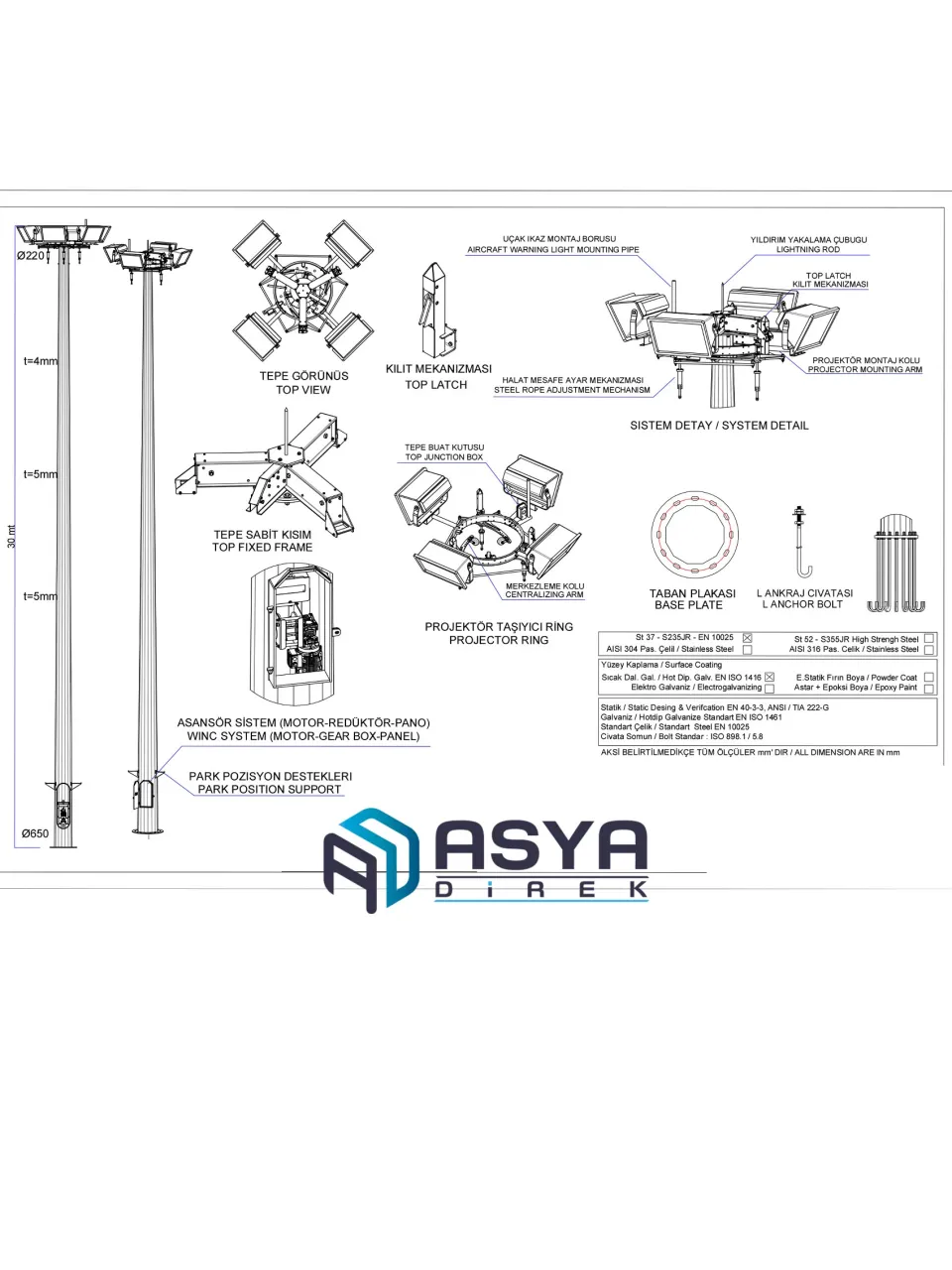 Asansörlü Projektör Direği